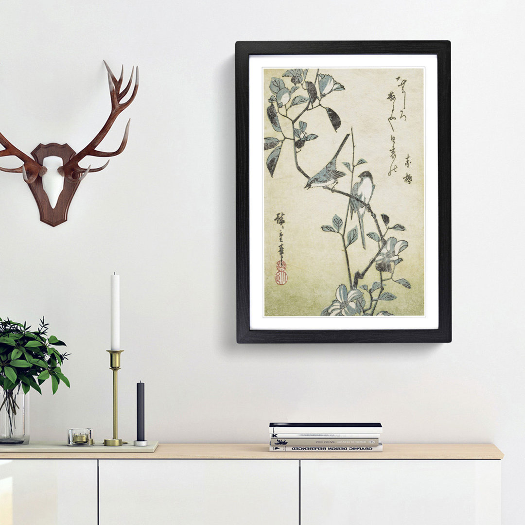 Birds on a Camellia Branch by Utagawa Hiroshige - Picture Frame Painting Print
