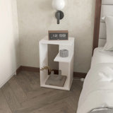 White Side Table in Melamine with Open Storage