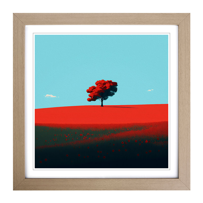 Poppy Field Minimalism - Framed Print, Oak