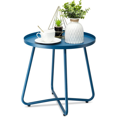 Tables d'appoint d'extérieur, table d'appoint de patio en acier résistant aux intempéries, petite table d'appoint ronde en métal pour table de chevet de jardin (bleu)