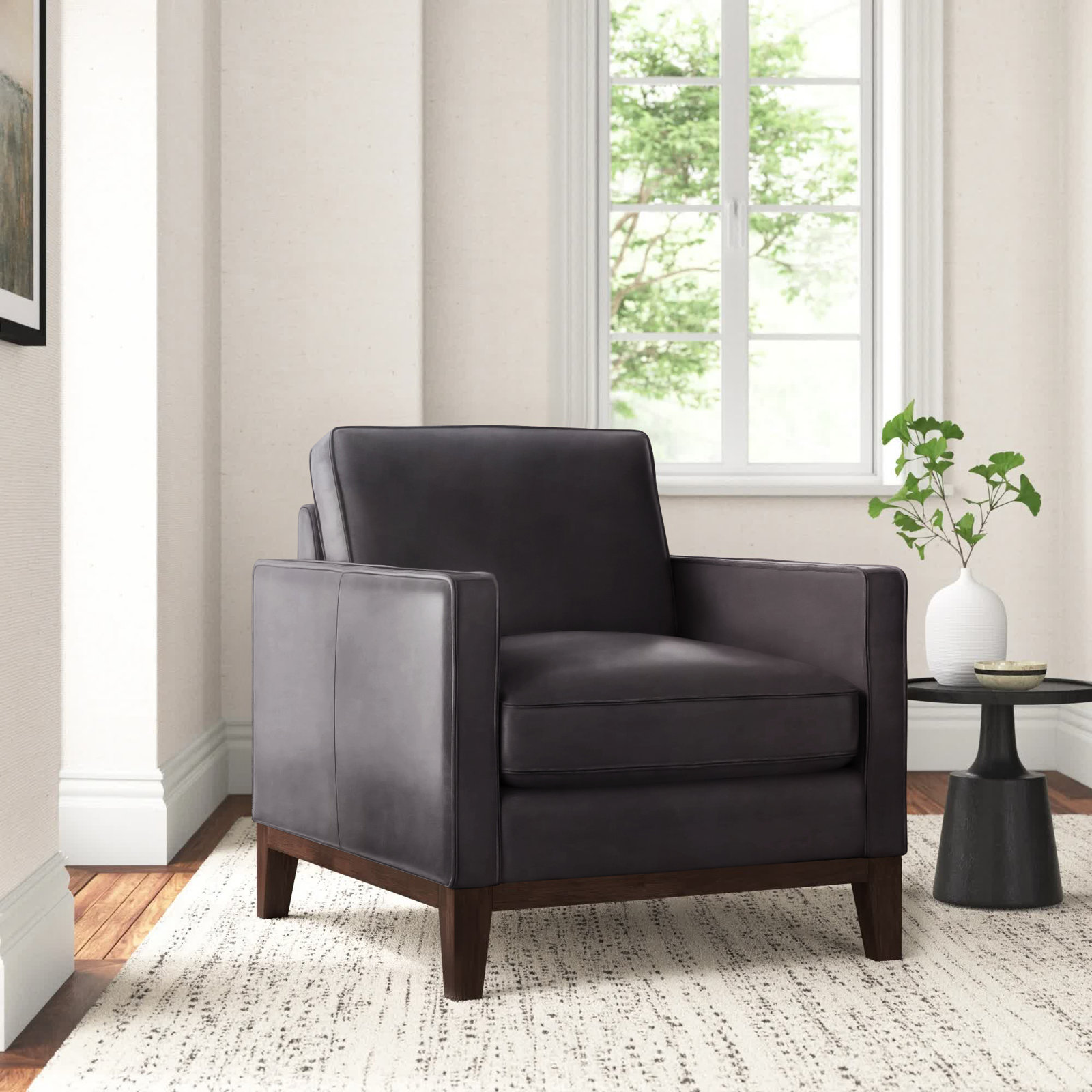 Cascades Genuine Leather Armchair, Gravel Genuine Leather