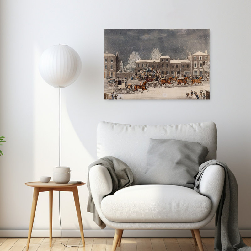 Home for Christmas Abstract, cheval contemporain, ville, arbre, impression murale, H 24 po x l 36 po