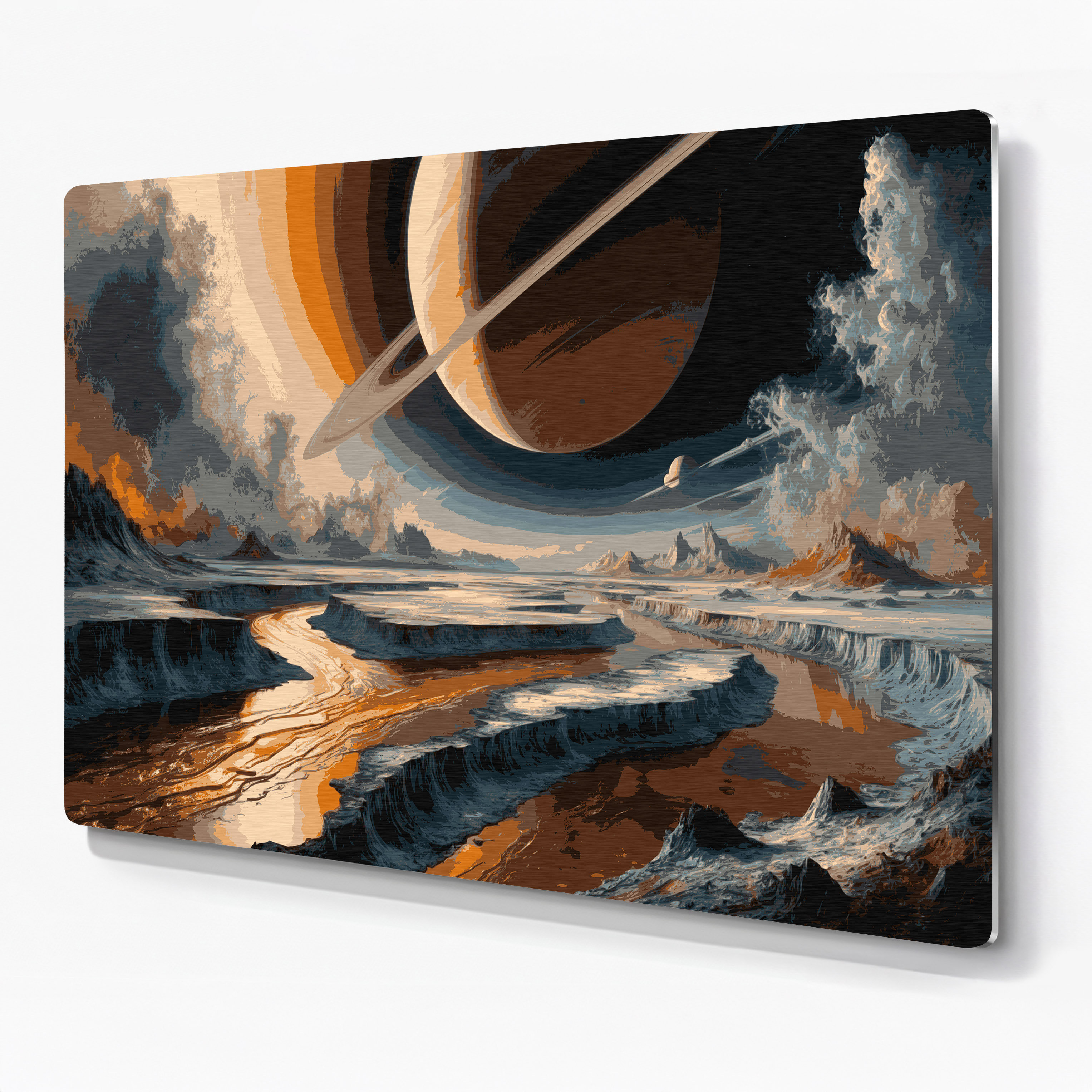 Latitude Run® Space Saturns moon Titan Gray Metal Wall Art | Wayfair