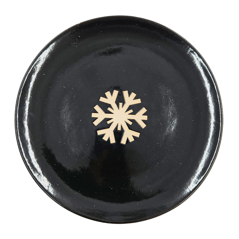 Black and White Ceramic Snowflake Charger Plates, 8.7 Inch, Set of 8