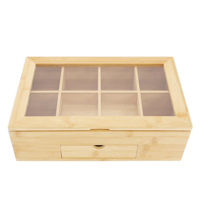 13in x 8in Tea Storage Box in Bamboo with Acrylic Window View