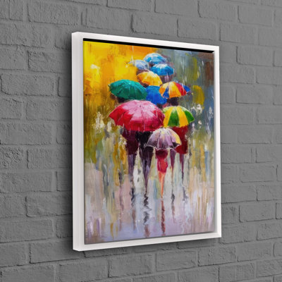 People with Umbrella Canvas Print Featuring Modern Artwork as an Abstract Personalized Gift for Wall Decor