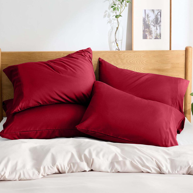 100% Microfiber Solid Dyed Pillowcase - Modern Accent Pillow Cover for Sofa, Bed & Living Room, Red