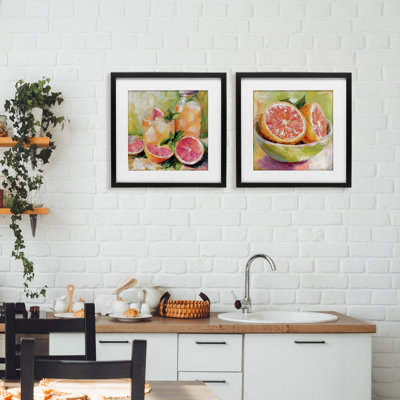 Grapefruit Drinks & Fruits 2pc Framed Print Under Glass Set, design by Riley B