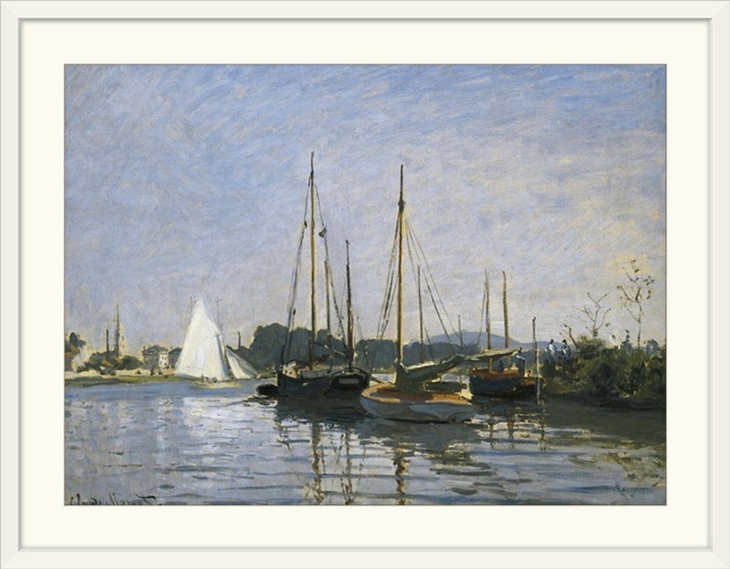 «Bateaux de plaisance, Argenteuil» par Claude Monet, reproduction d'art, H 26 po x l 32 po x P 1 po, Cadre blanc