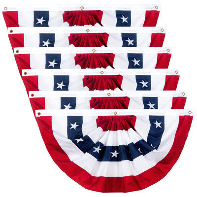 6 Pack Patriotic Half Fan Bunting Flags with Brass Grommets, 1.5×3FT US Bunting for 4th of July Decor
