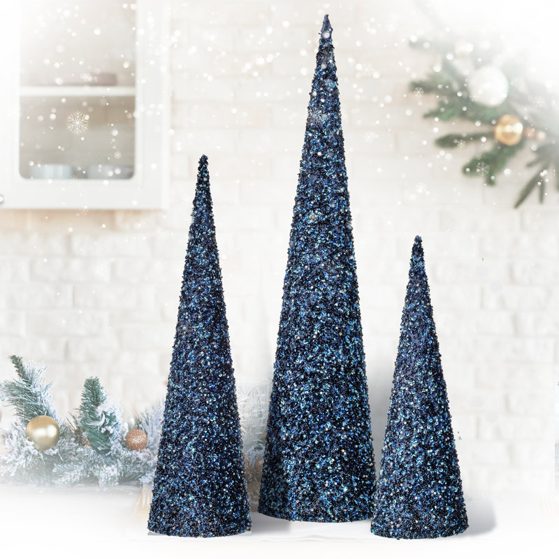 Ensemble de 3 arbres à paillettes ombragés, Bleu minuit