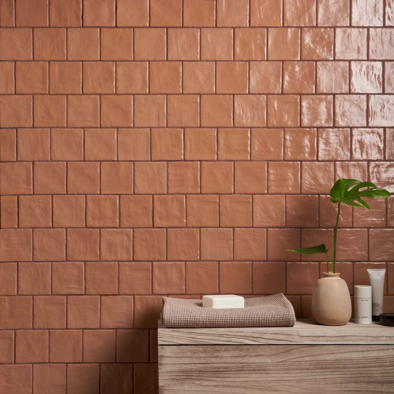 Montauk 4x4 Mixed Finish Ceramic Tile, Terracotta