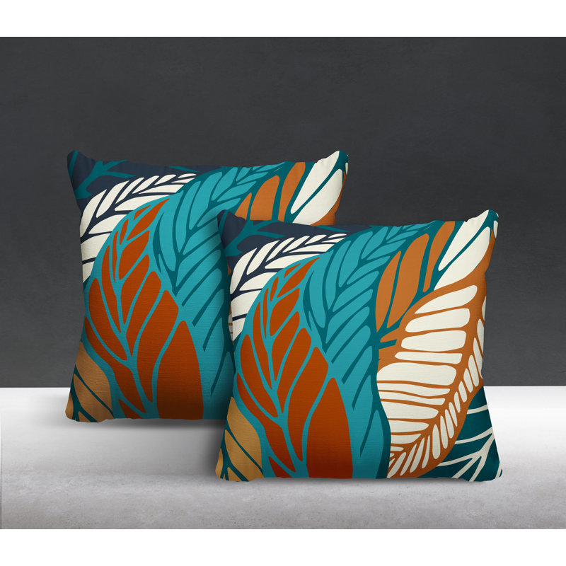  Coussin décoratif floral intérieur / extérieur réversible, L 19 po x H 19 po, Turquoise