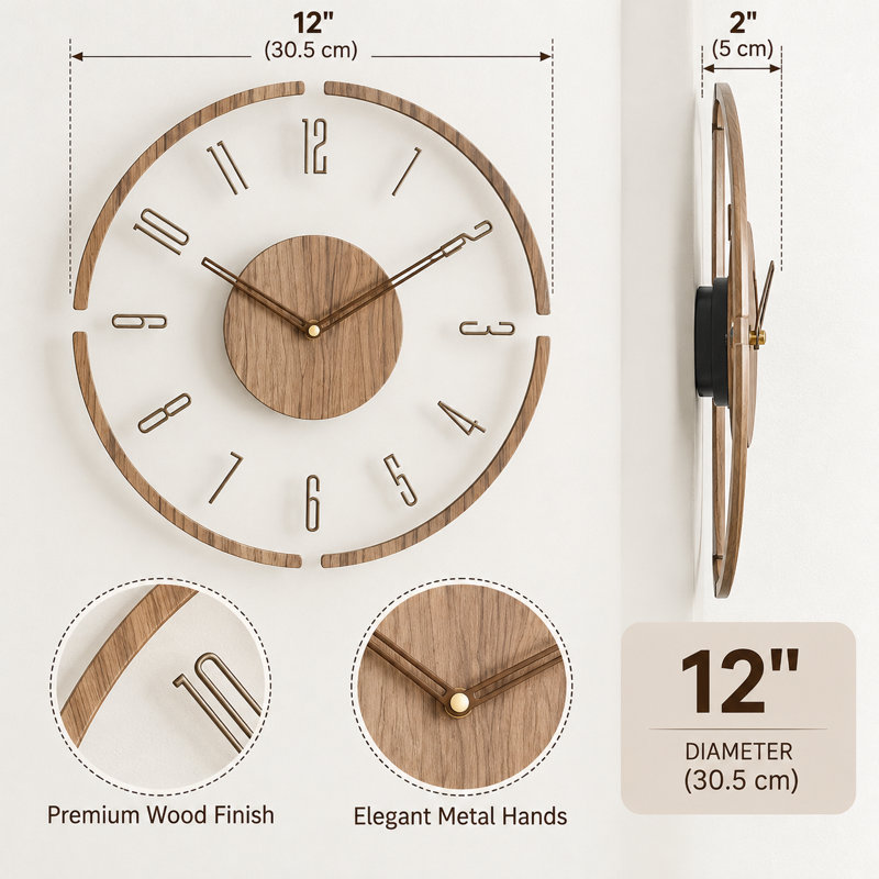 Modern Minimalist Wooden Wall Clock