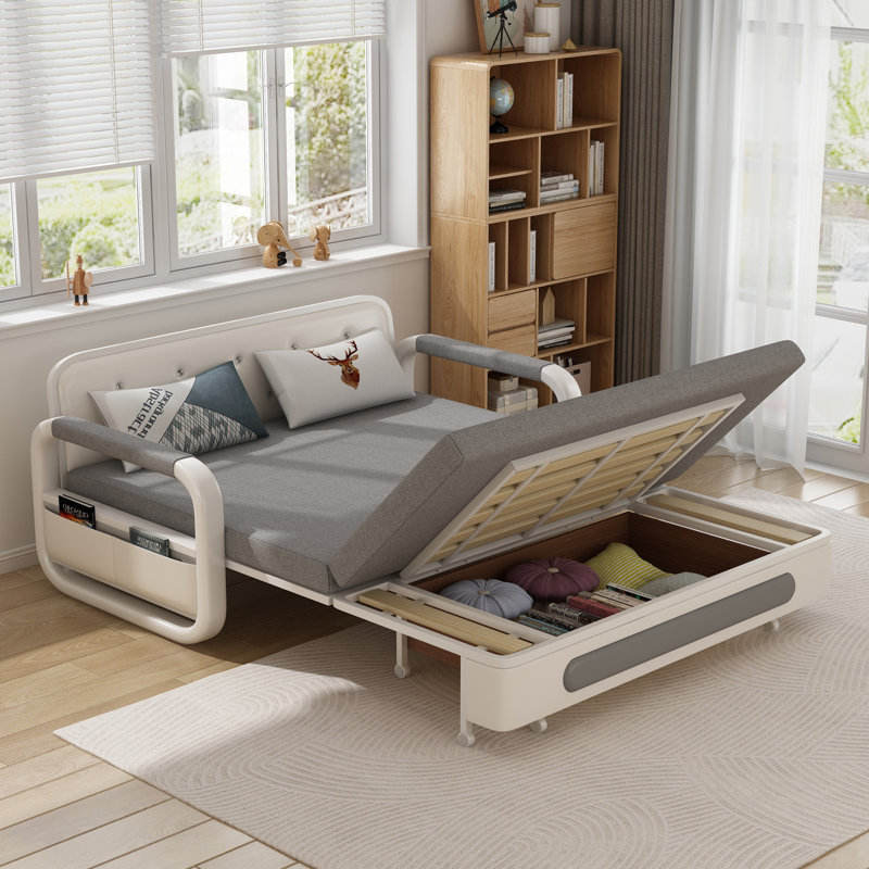 Nathanjames 50'' gray cotton and linen expandable sofa bed with storage function
