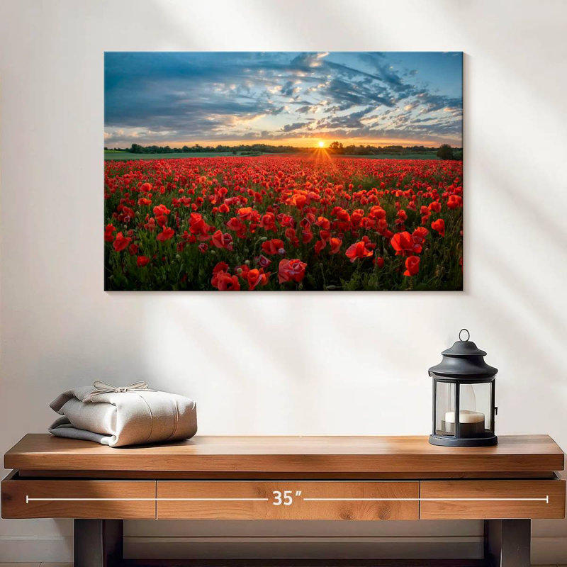 Lever de soleil sur le coquelicot rouge, H 16 po x l 24 po