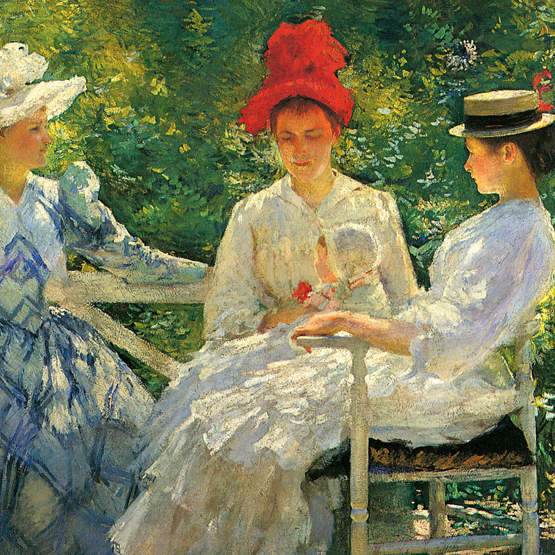 Three Sisters Sunlit Garden Canvas Painting with Gold Frame