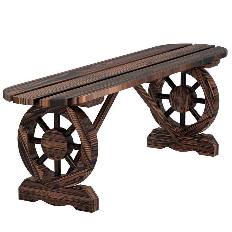 Banc d'extérieur pour 2 personnes avec pieds en roue de chariot, banc de jardin en bois