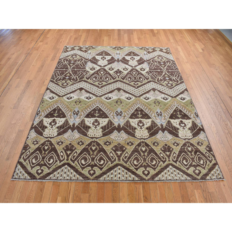 Tapis brun nouvel âge en laine 8 pi 1 po x 10 pi Rajina