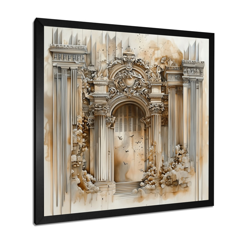 Ancienne porte de château à Madrid I - impression murale de Madrid, H 36 po x l 36 po, Reproduction encadrée, Noir