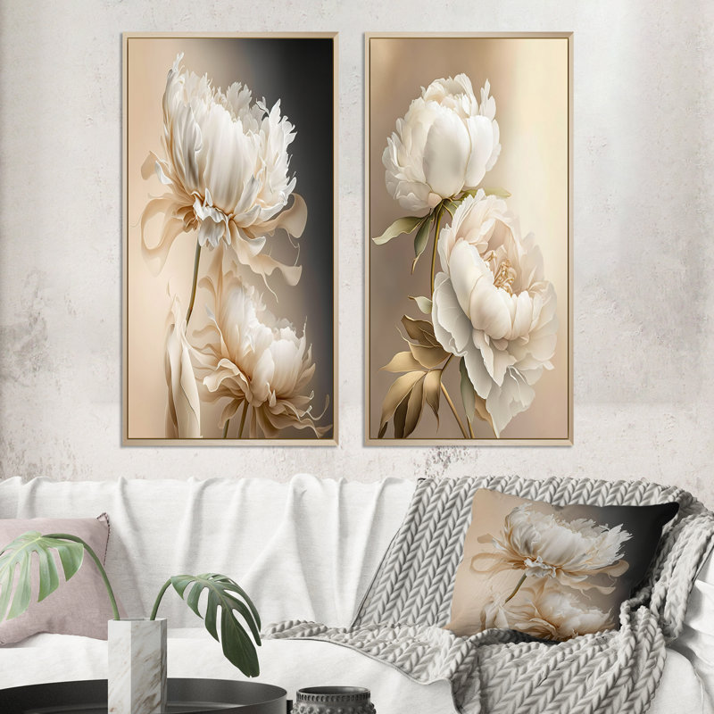 Pivoine I - pivoines, ensemble de 2 pièces d'art mural, Encadrement brun, H 20 po x l 24 po