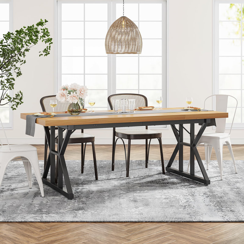 Table de salle à manger Taneja, H 29,52 po x L 70,86 po x l 31,49 po, Light Brown/Black