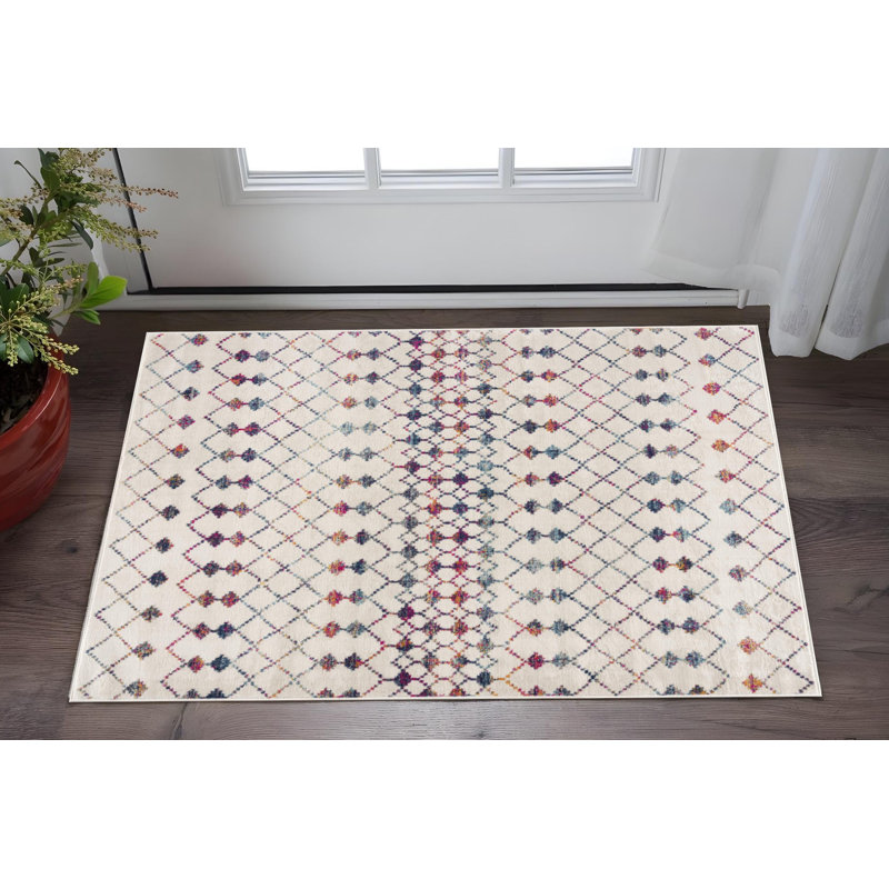 Tapis géométrique beige et bleu 2 pi x 3 pi