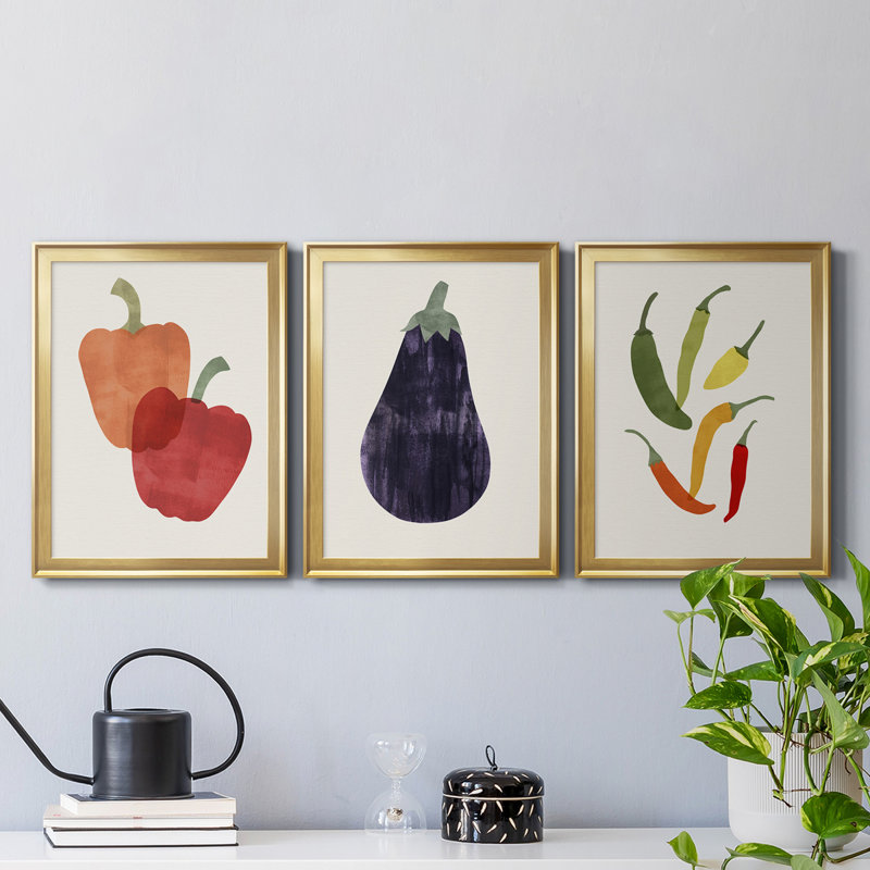 «Organic Veg VII», reproduction encadrée de qualité supérieure - prête à être accrochée, Or, H 24,5 po x l 55,5 po x P 1 po