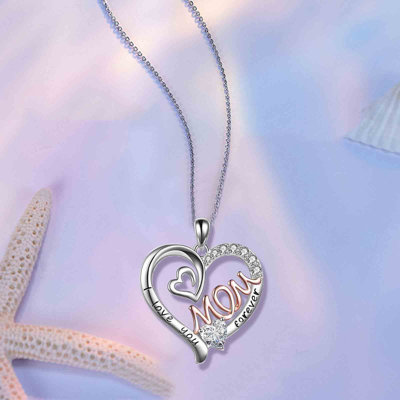 Mother's Love Inlaid Pendant Heart Shaped Two-tone Necklace Fashion Jewelr