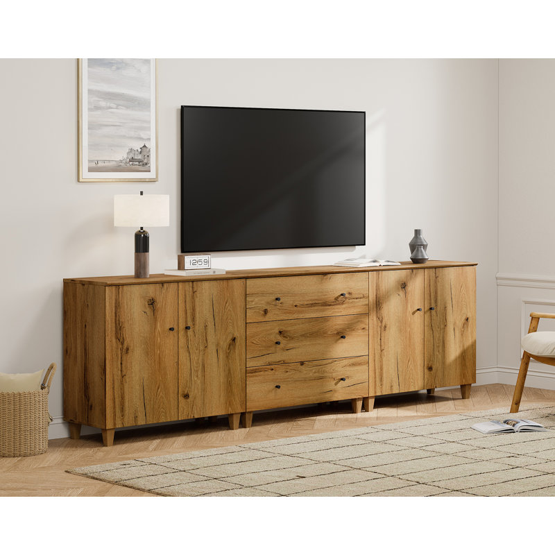 3-In-1 Wooden TV Stand With Cabinets And Drawers For Tvs Up To 100+ Inches, 106", Oak Wood