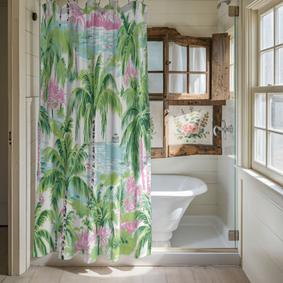 Rideau de douche standard 1 pièce rose et vert