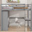 Lit mezzanine double en bois avec garde-robe intégrée, bureau, tablettes de rangement et tiroirs pour une utilisation efficace de l'espace-474267625