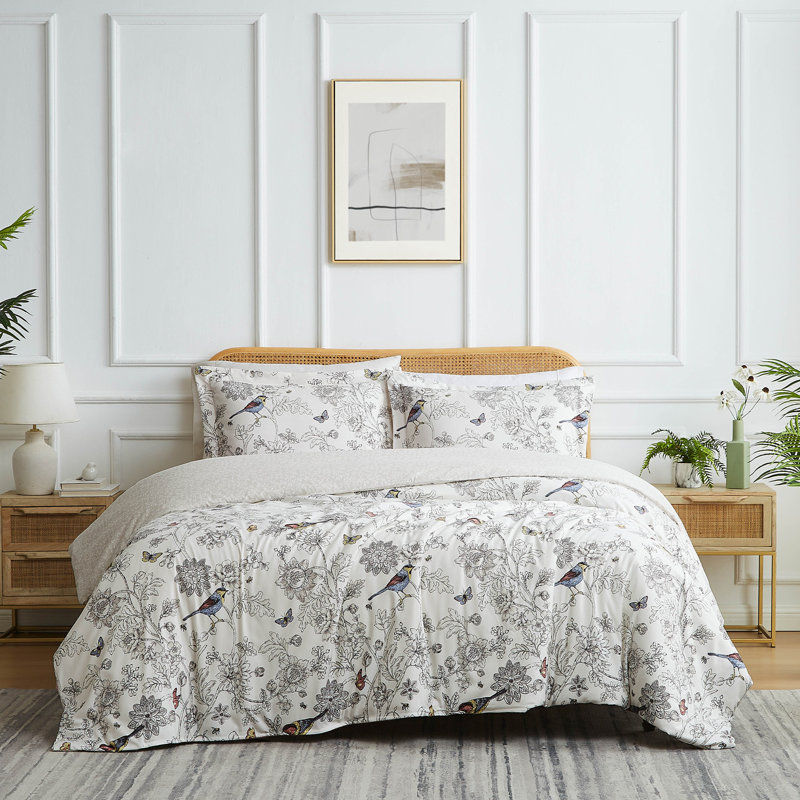 Southshore Fine Linens Bayberry Full/Queen Oversized Reversible Botanical Floral Comforter Set with Matching Shams, 3-Piece, Bayberry