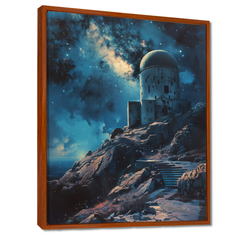 Bleu et blanc - Galactic Space Gaze, Toile avec cadre flottant brun, H 12 po x l 20 po x P 1 po