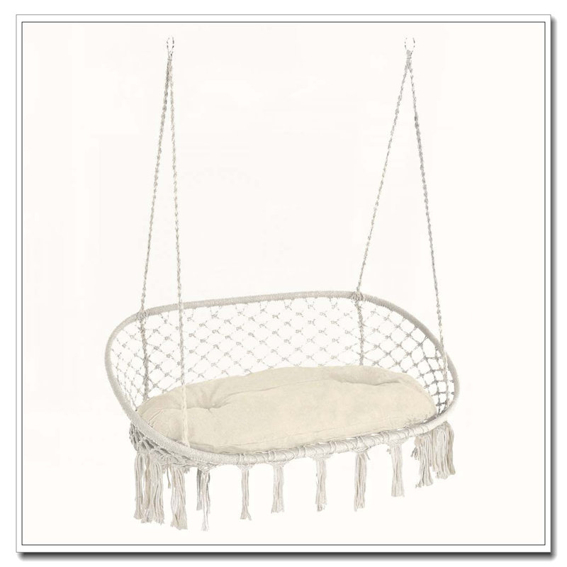 Chaise hamac 2 personnes avec coussin moelleux, Blanc, Blanc