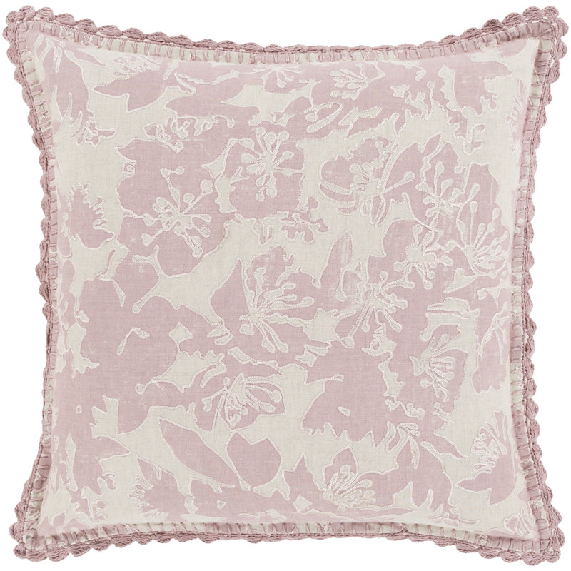 Evelyn Linen Floral Throw Pillow Cover, Gray, 20" H x 20" W x 1" D
