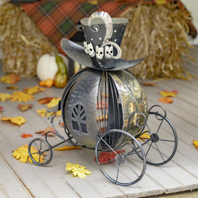 Figurine victorienne d'Halloween citrouille avec chapeau et tête de mort
