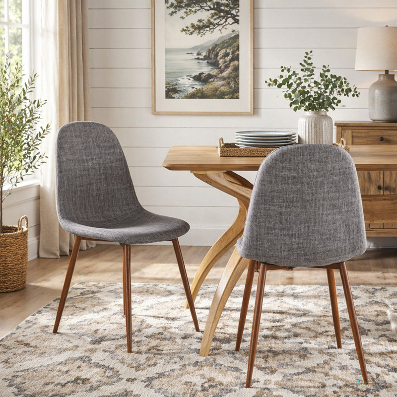 Mid-Century Modern Fabric Upholstered Dining Chairs, Set Of 2