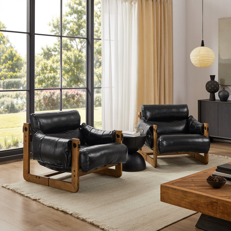 Set Of 2 Ash Wood Leisure Accent Chair, Black