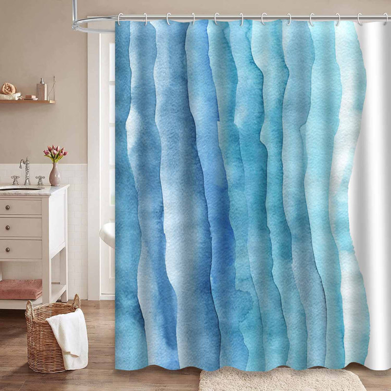 Rideau de douche aquarelle avec éclaboussures bleues et 12 crochets, 72" L x 84" W