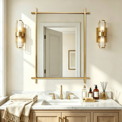 Vintage Cross Corner Rectangle Bathroom Vanity Mirror | Stainless Steel Frame