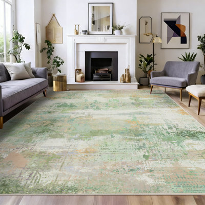 Ultra-Soft Puffy Shaggy Rug Modern Abstract Oil Painting Style Design Machine Washable & Foldable Printed Rug Suitable for Living Room, Bedroom, Bedside, Office Indoor Rug