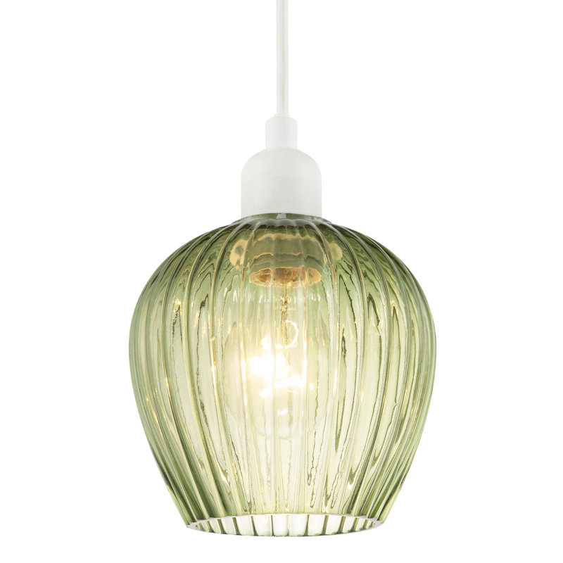 Modern Easy Fit Pendant Lighting Shade With Ridged Fluted Lines By, Green