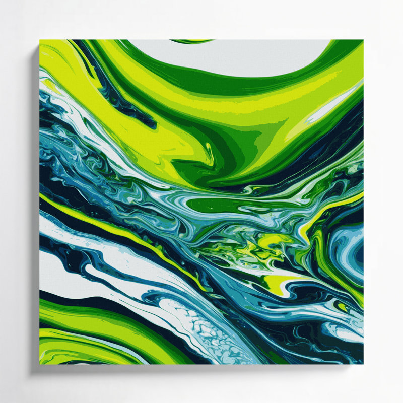 Abstrait art fluide sur toile verte 42, H 32 po x l 32 po