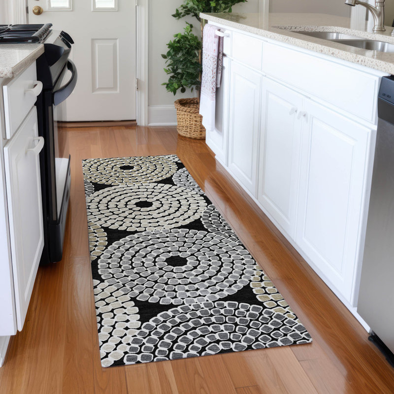Premium Machine Washable Prisco Black Rug, Runner 2'3" x 7'6"