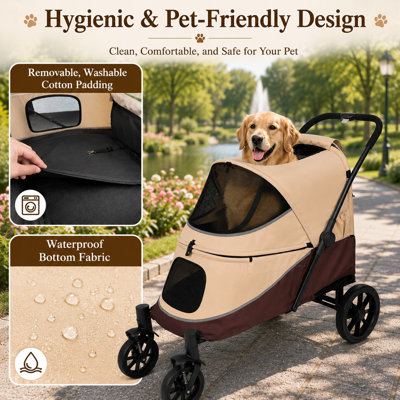 Grande poussette pour chien avec rampe de chargement arrière, poussette tout-terrain robuste pour tout-terrain avec roues absorbant les chocs de 132 lb, poussette 3-en-1 en maille respirante et pliable pour les grands chiens souffrant de blessures