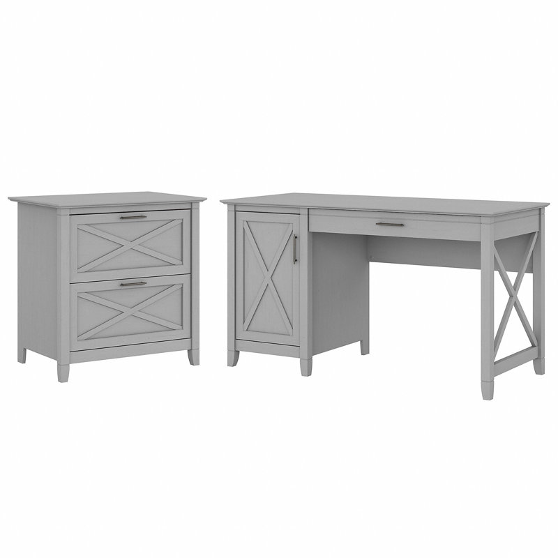 Ozro 54" W Computer Desk and 3-Drawer Lateral File Cabinet , Cape Cod Gray