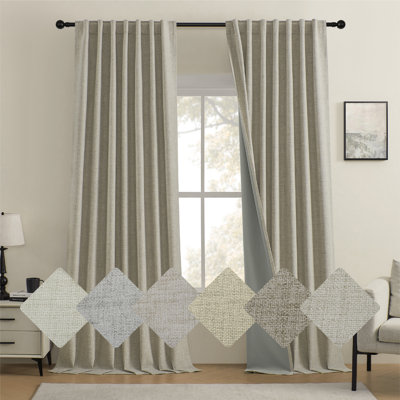 Leming 100% Polyester Burlap Blackout Curtains for Bedroom Back Tab Curtains 2 Panels Set
