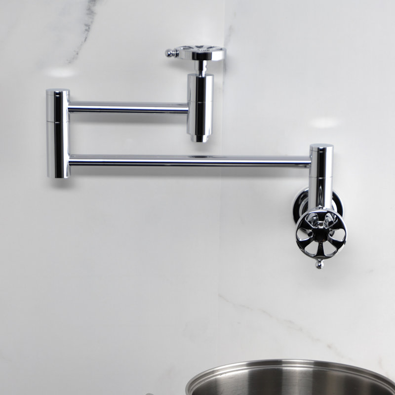 Kingston Brass Belknap Two-Handle 1-Hole Wall Mount Pot Filler Faucet, Polished Chrome
