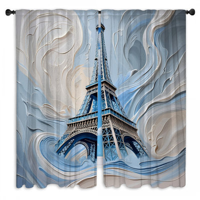 Eiffel Tower Window Curtains Architecture Sheer  Room Darkening  2 Panels